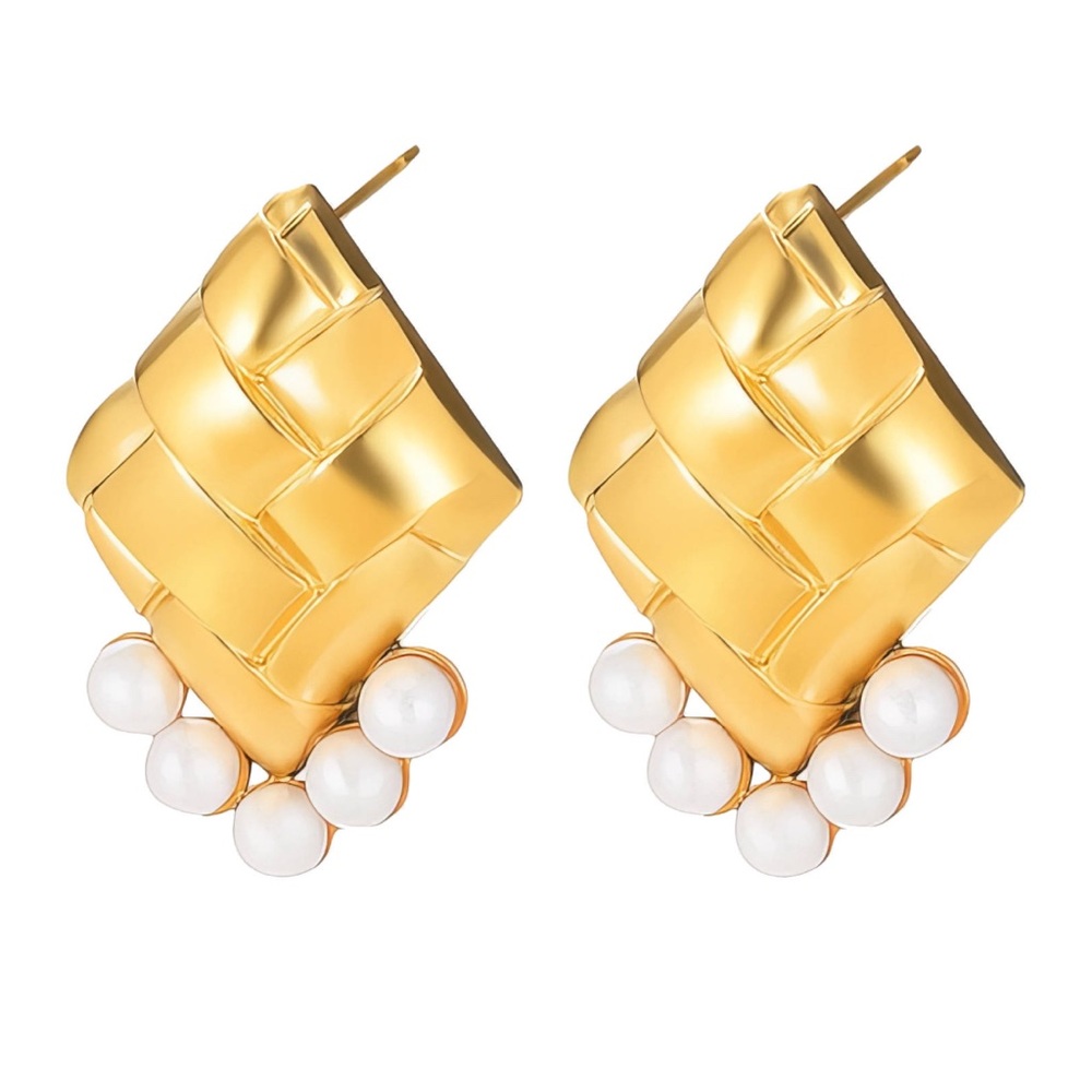 E94 -‎ NWT 18kt gold Plated Woven Diamond Faux Pearl Earrings